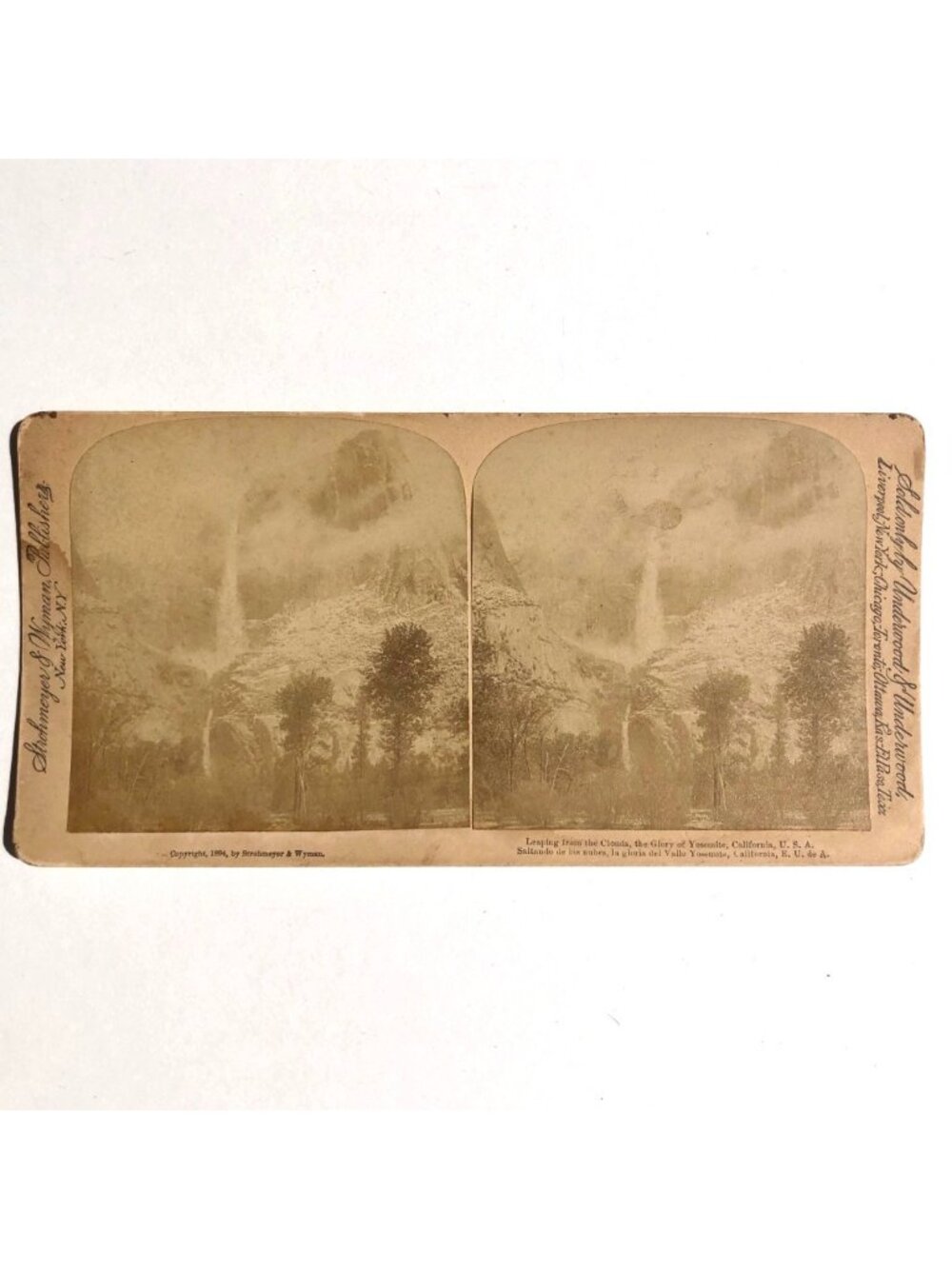 Strohmeyer & Wyman Yosemite Natl Park Stereoview 1894 Upper Yosemite Fall AS IS
